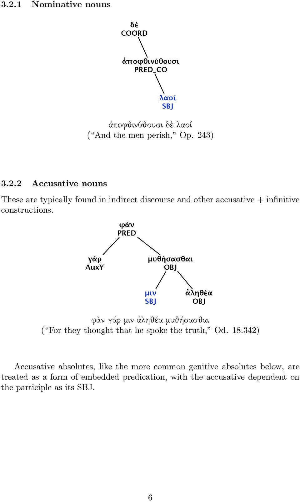 342) Accusative absolutes, like the more common genitive absolutes below, are treated as a form of embedded predication, with