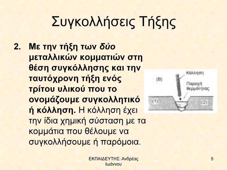 την ταυτόχρονη τήξη ενός τρίτου υλικού που το ονομάζουμε