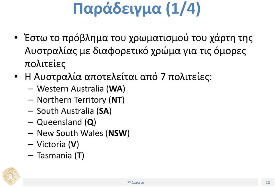 αποτελείται από 7 πολιτείες: Western Australia (WA) Northern Territory