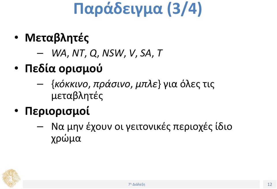 μπλε} για όλες τις μεταβλητές Περιορισμοί Να