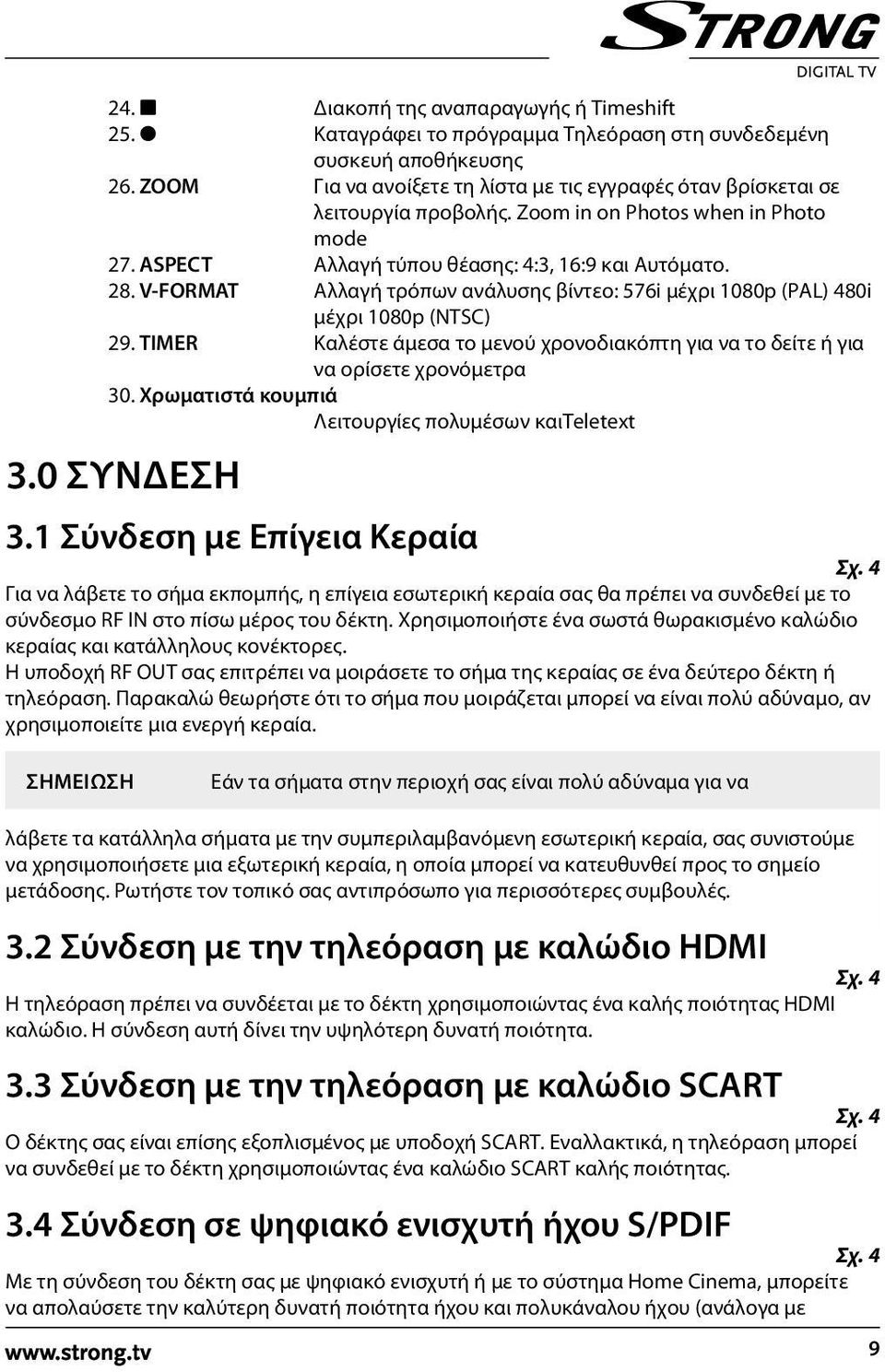 V-FORMAT Αλλαγή τρόπων ανάλυσης βίντεο: 576i μέχρι 1080p (PAL) 480i μέχρι 1080p (NTSC) 29. TIMER Καλέστε άμεσα το μενού χρονοδιακόπτη για να το δείτε ή για να ορίσετε χρονόμετρα 30.