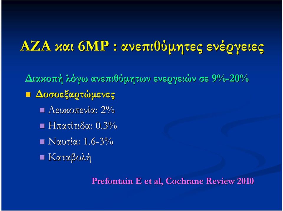 Λευκοπενία: : 2% Ηπατίτιδα: : 0.3% Ναυτία: : 1.