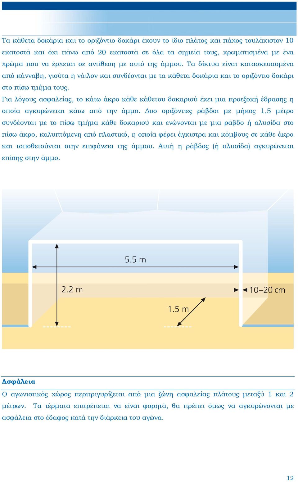 Για λόγους ασφαλείας, το κάτω άκρο κάθε κάθετου δοκαριού έχει μια προεξοχή έδρασης η οποία αγκυρώνεται κάτω από την άμμο.