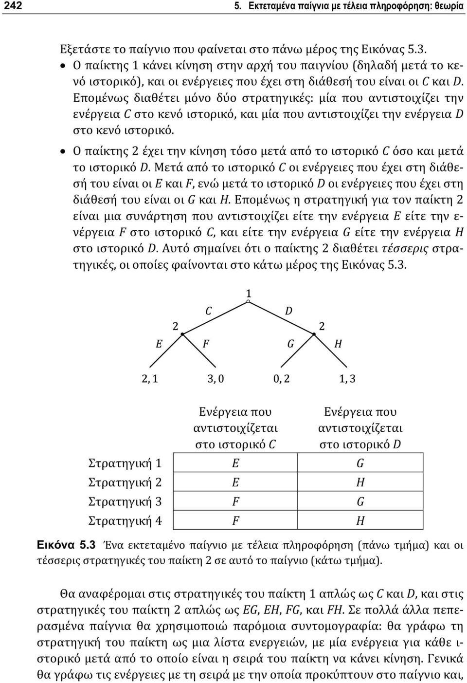 Επομένως διαθέτει μόνο δύο στρατηγικές: μία που αντιστοιχίζει την ενέργεια C στο κενό ιστορικό, και μία που αντιστοιχίζει την ενέργεια D στο κενό ιστορικό.