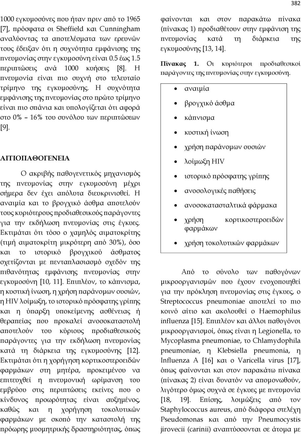 Η συχνότητα εμφάνισης της πνευμονίας στο πρώτο τρίμηνο είναι πιο σπάνια και υπολογίζεται ότι αφορά στο 0% 16% του συνόλου των περιπτώσεων [9].