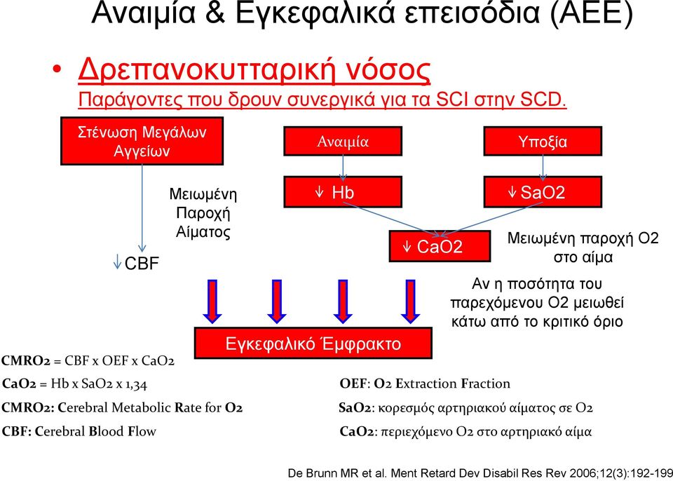 for O2 CBF: Cerebral Blood Flow Hb Εγκεφαλικό Έμφρακτο CaO2 OEF: O2 Extraction Fraction SaO2 Μειωμένη παροχή Ο2 στο αίμα Αν η ποσότητα του