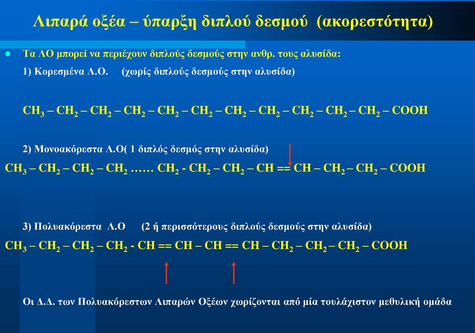 (ρσξίο δηπινύο δεζκνύο ζηελ αιπζίδα) CΗ 3 CH 2 CH 2 CH 2 CH 2 CH 2 CH 2 CH 2 CH 2 CH 2 CH 2 COOH 2) Μνλναθόξεζηα Λ.