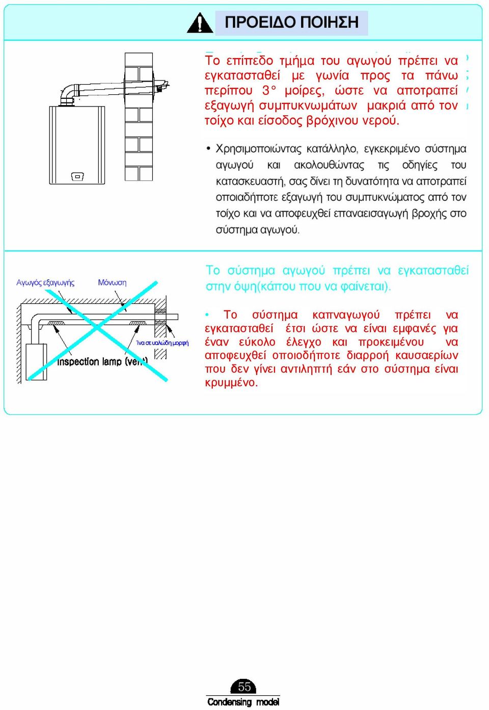 Το σύστηµα καπναγωγού πρέπει να εγκατασταθεί έτσι ώστε να είναι εµφανές για έναν εύκολο έλεγχο