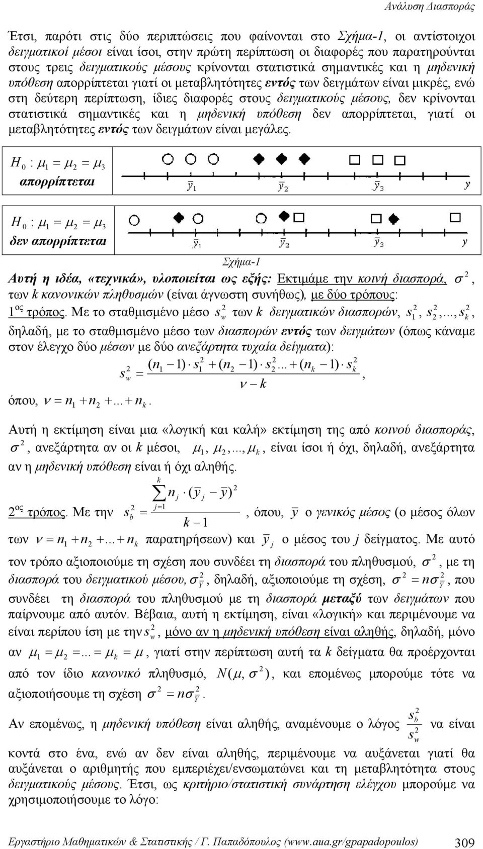 στατιστικά σημαντικές και η μηδενική υπόθεση δεν απορρίπτεται, γιατί οι μεταβλητότητες εντός των δειγμάτων είναι μεγάλες.