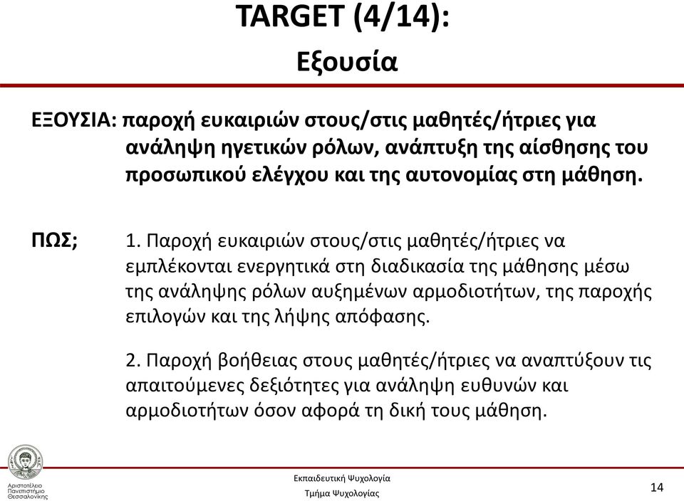 Παροχή ευκαιριών στους/στις μαθητές/ήτριες να εμπλέκονται ενεργητικά στη διαδικασία της μάθησης μέσω της ανάληψης ρόλων αυξημένων