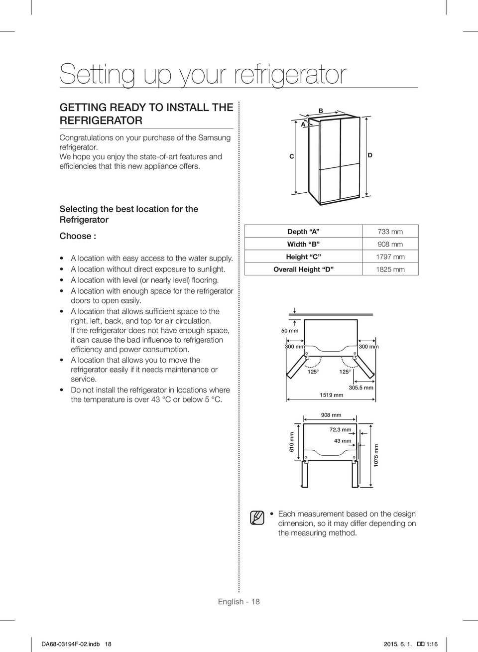 C A B D Selecting the best location for the Refrigerator Choose : A location with easy access to the water supply. A location without direct exposure to sunlight.