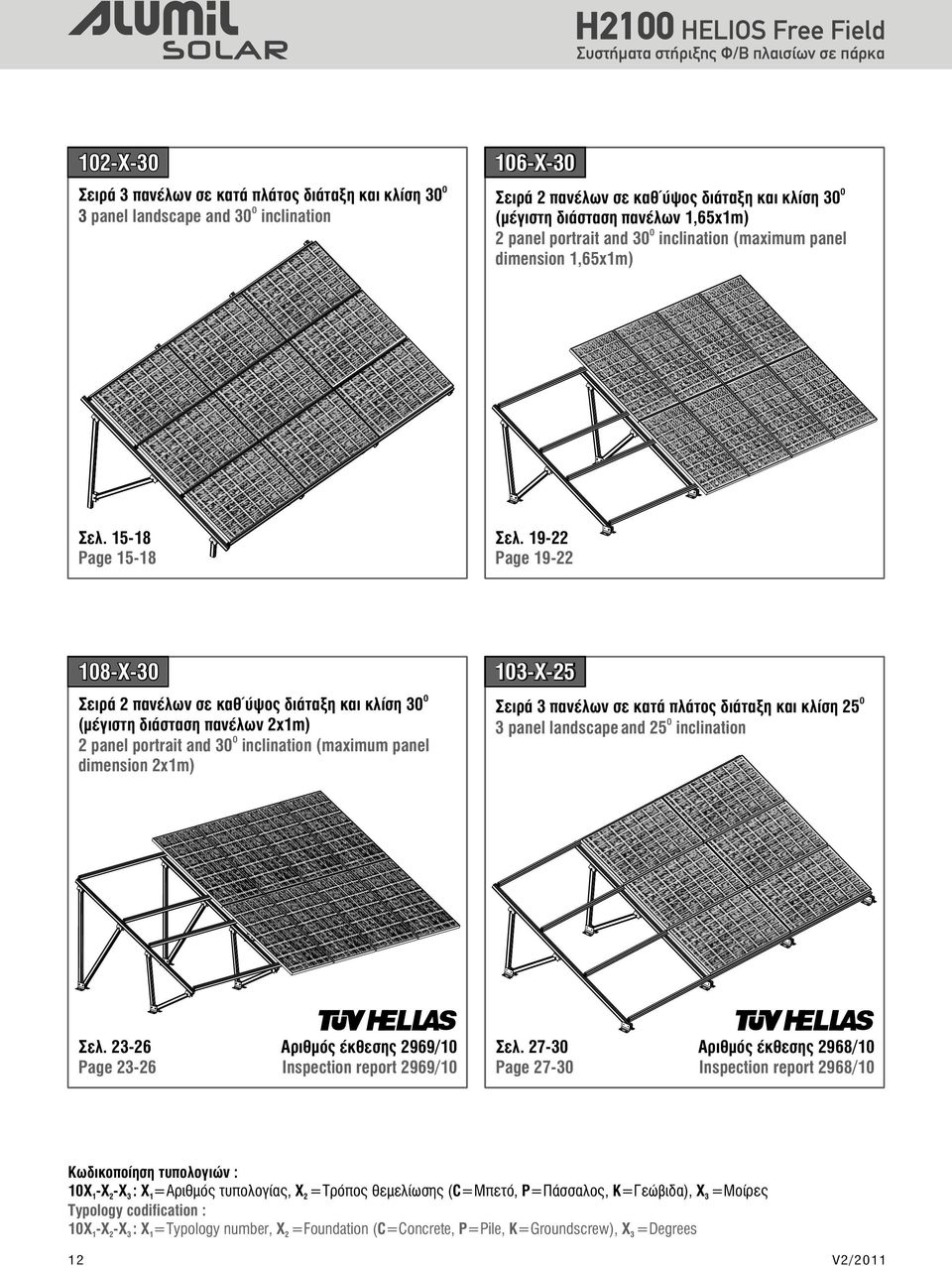 19-22 Page 19-22 108-X-30 Σειρά 2 πανέλων σε καθ ύψος διάταξη και κλίση 30 (μέγιστη διάσταση πανέλων 2 x1m) 2 panel portrait and 30 inclination (maximum panel dimension 2x1m) 103-X-25 Σειρά 3 πανέλων