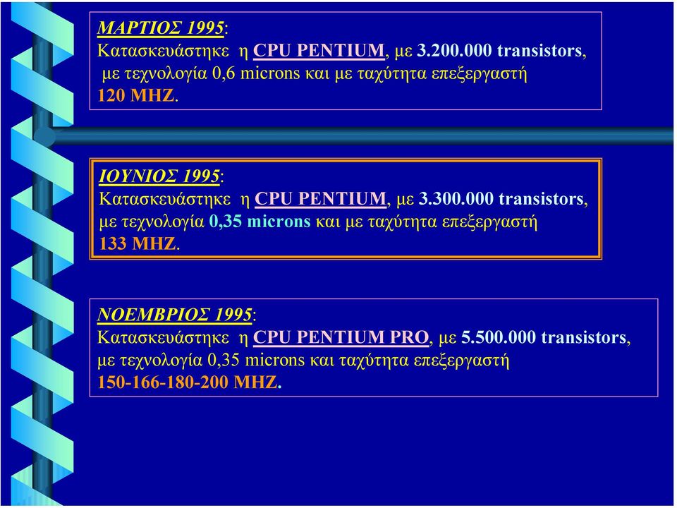 ΙΟΥΝΙΟΣ 1995: Κατασκευάστηκε η CPU PENTIUM, µε 3.300.