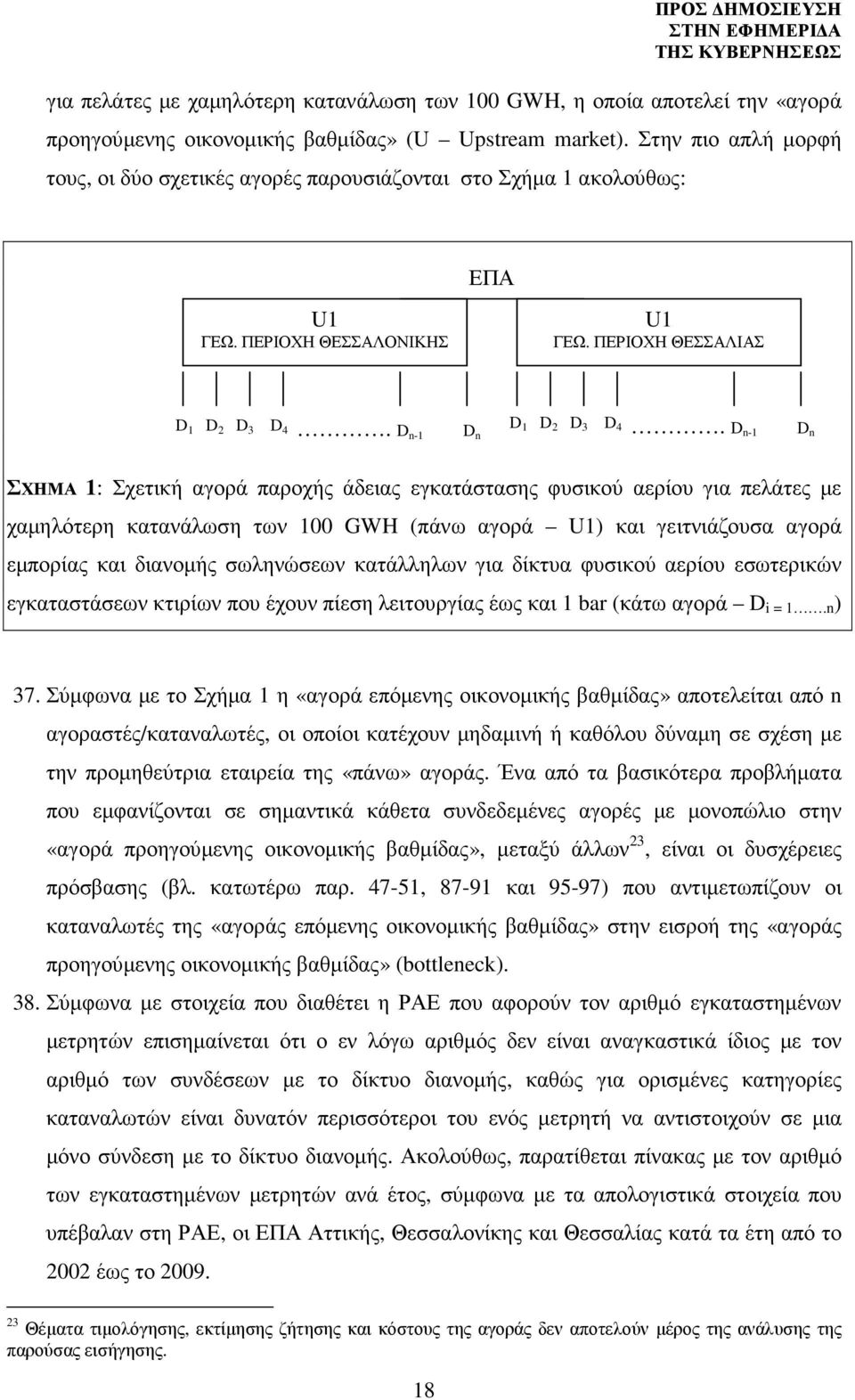 D n-1 D n ΣΧΗΜΑ 1: Σχετική αγορά παροχής άδειας εγκατάστασης φυσικού αερίου για πελάτες µε χαµηλότερη κατανάλωση των 100 GWH (πάνω αγορά U1) και γειτνιάζουσα αγορά εµπορίας και διανοµής σωληνώσεων