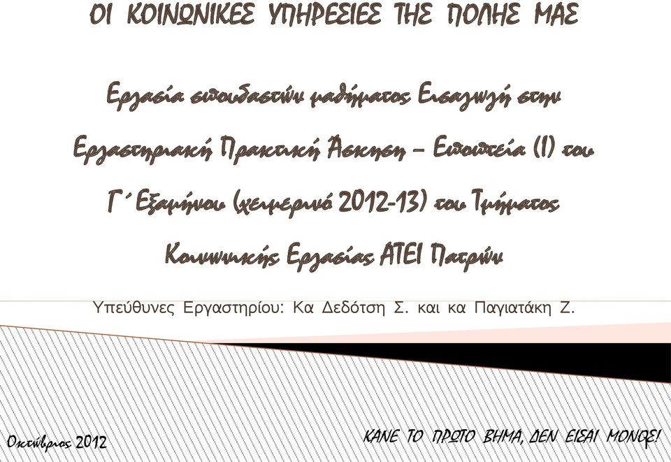 2012-13) του Τμήματος Κοινωνικής Εργασίας ΑΤΕΙ Πατρών Υπεύθυνες Εργαστηρίου: