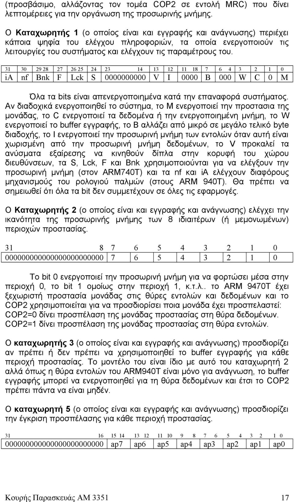 31 30 29 28 27 26 25 24 23 14 13 12 11 18 7 6 4 3 2 1 0 ia nf Bnk F Lck S 0000000000 V I 0000 B 000 W C 0 M Όλα τα bits είναι απενεργοποιημένα κατά την επαναφορά συστήματος.