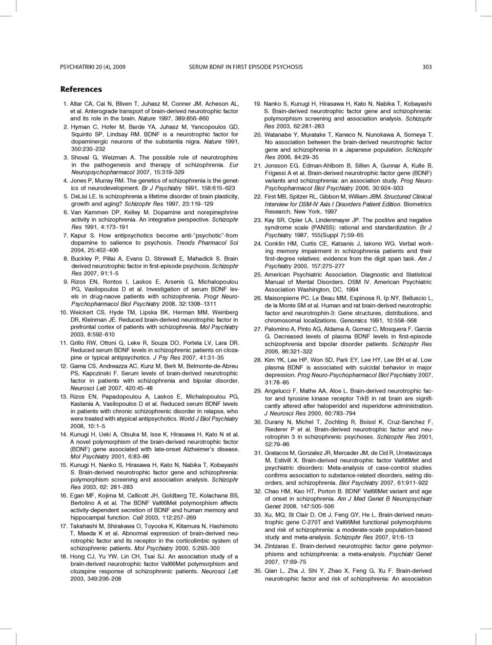 BDNF is a neurotrophic factor for dopaminergic neurons of the substantia nigra. Nature 1991, 350:230 232 3. Shoval G, Weizman A.