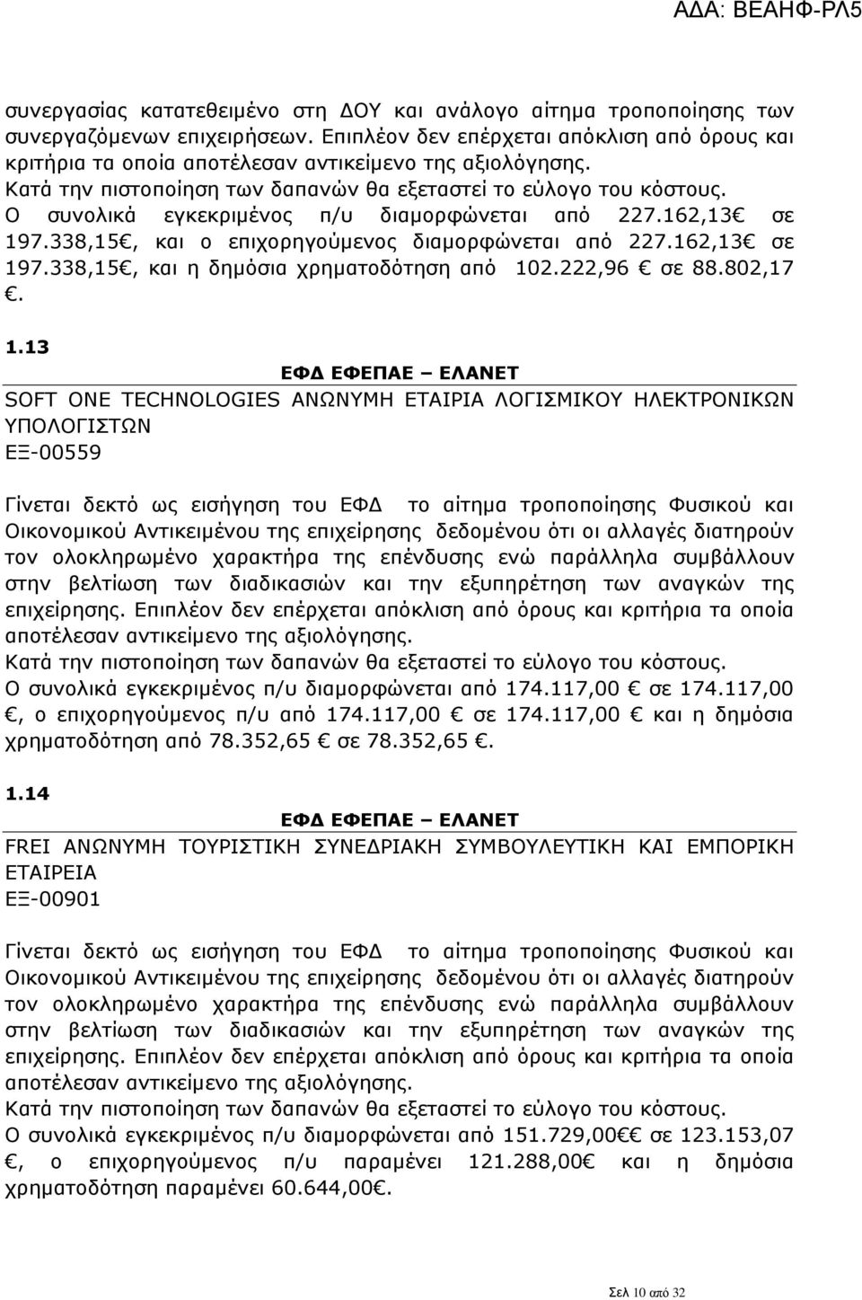 338,15, και ο επιχορηγούμενος διαμορφώνεται από 227.162,13 σε 19