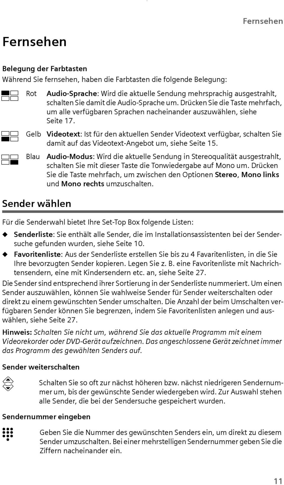 Favoritenliste: As der Senderliste erstellen Sie bis z 4 Favaritenlisten, in die Sie Ihre bevorzgten Sender kopieren. Legen Sie z. B.