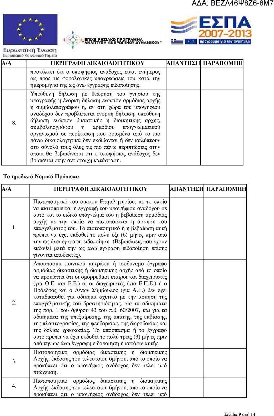 ενώπιον δικαστικής ή διοικητικής αρχής, συµβολαιογράφου ή αρµόδιου επαγγελµατικού οργανισµού σε περίπτωση που ορισµένα από τα πιο πάνω δικαιολογητικά δεν εκδίδονται ή δεν καλύπτουν στο σύνολό τους