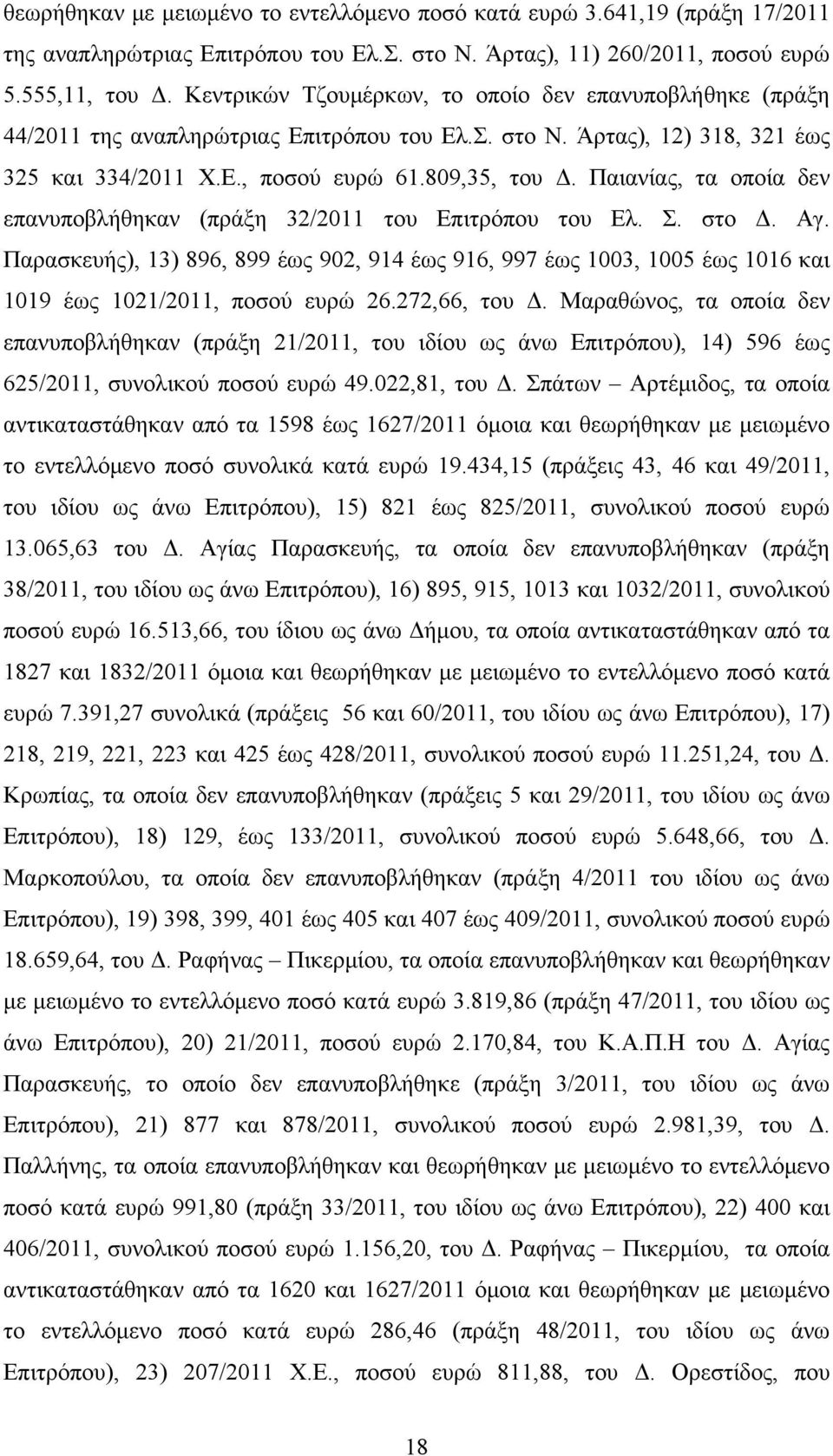 Παιανίας, τα οποία δεν επανυποβλήθηκαν (πράξη 32/2011 του Επιτρόπου του Ελ. Σ. στο Δ. Αγ.