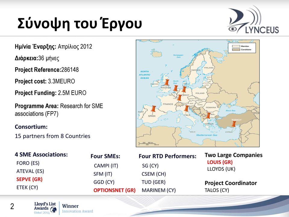 5M EURO Programme Area: Research for SME associations (FP7) Consortium: 15 partners from 8 Countries 4 SME Associations: -FORO