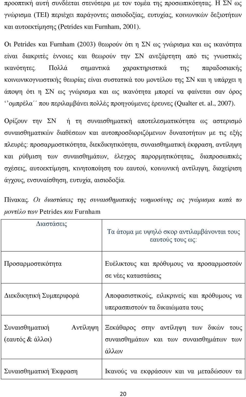 Οι Petrides και Furnham (2003) θεωρούν ότι η ΣΝ ως γνώρισμα και ως ικανότητα είναι διακριτές έννοιες και θεωρούν την ΣΝ ανεξάρτητη από τις γνωστικές ικανότητες.