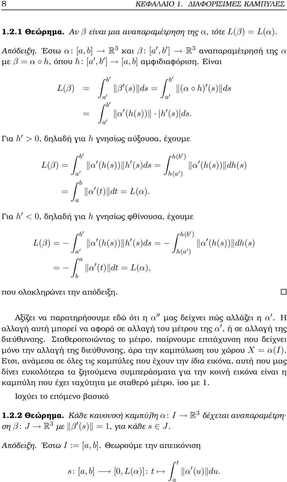 (α h) (s) ds Για h > 0, δηλαδή για h γνησίως αύξουσα, έχουµε L(β) = = b a α (h(s)) h (s)ds = b a α (t) dt = L(α).