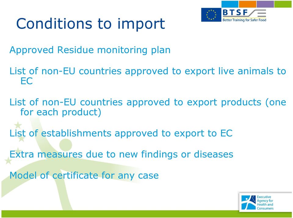 export products (one for each product) List of establishments approved to export