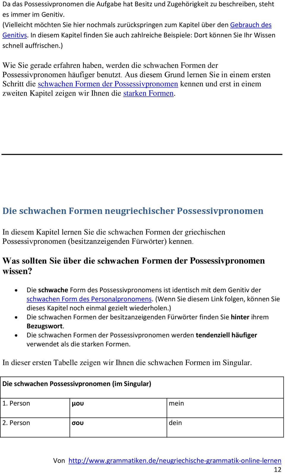 ) Wie Sie gerade erfahren haben, werden die schwachen Formen der Possessivpronomen häufiger benutzt.