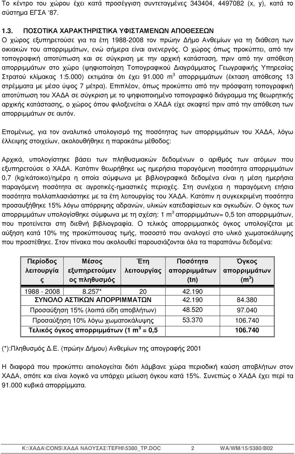 Ο χώρος όπως προκύπτει, από την τοπογραφική αποτύπωση και σε σύγκριση µε την αρχική κατάσταση, πριν από την απόθεση απορριµµάτων στο χώρο (ψηφιοποίηση Τοπογραφικού ιαγράµµατος Γεωγραφικής Υπηρεσίας