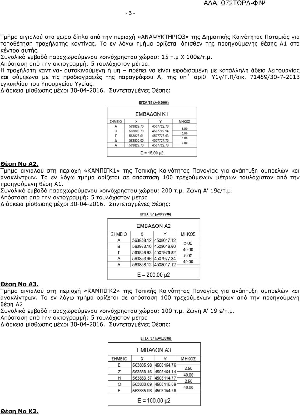 Τμήμα αιγιαλού στη περιοχή «ΚΑΜΠΙΓΚ1» της Τοπικής Κοινότητας Παναγίας για ανάπτυξη ομπρελών και ανακλίντρων.