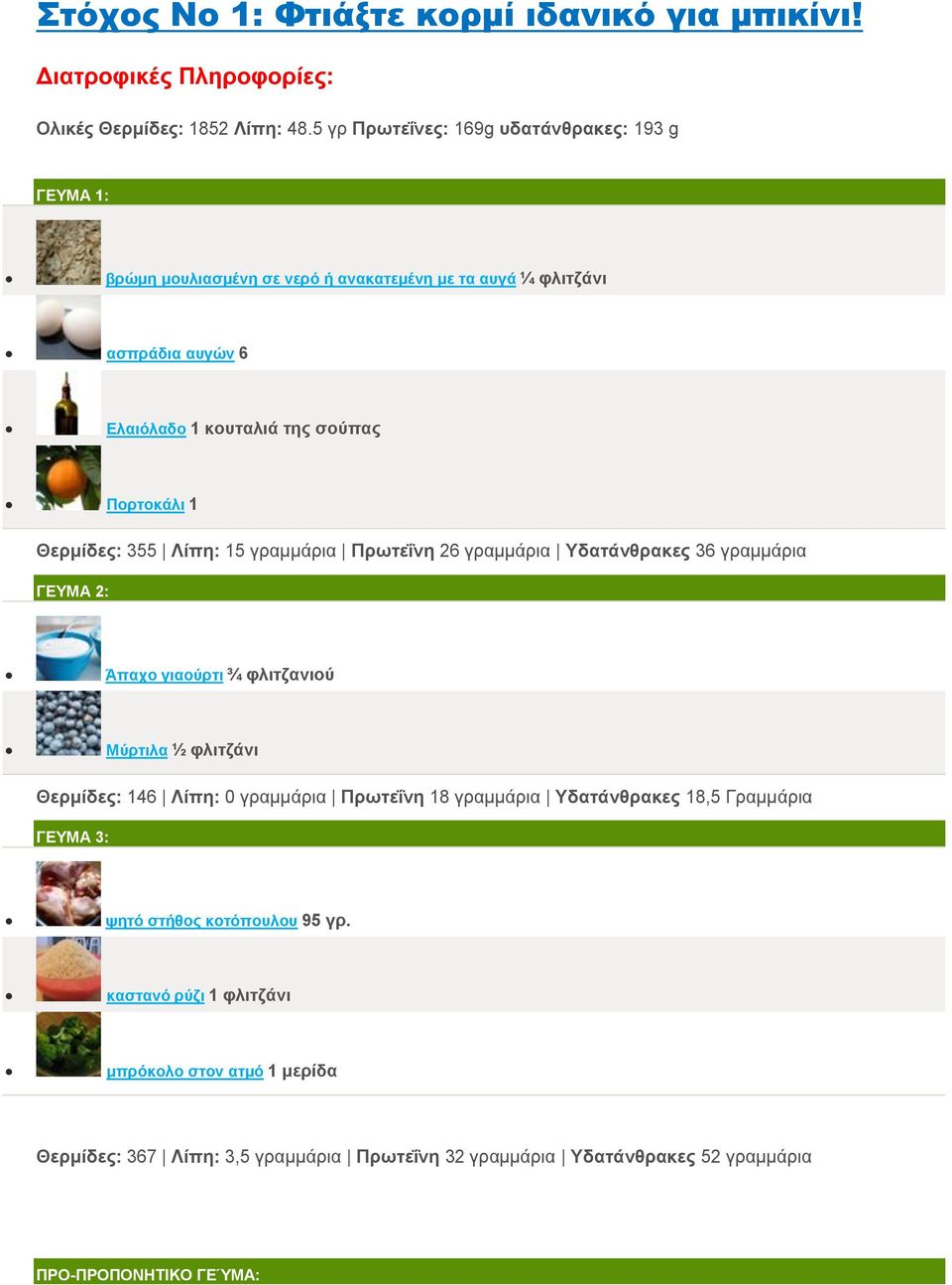 Θεξκίδεο: 355 Λίπε: 15 γραμμάρια Πξσηεΐλε 26 γραμμάρια Τδαηάλζξαθεο 36 γραμμάρια ΓΕΤΜΑ 2: Άπαρν γηανύξηη ¾ θιηηδαληνύ Μύξηηια ½ θιηηδάλη Θεξκίδεο: 146 Λίπε: 0 γραμμάρια