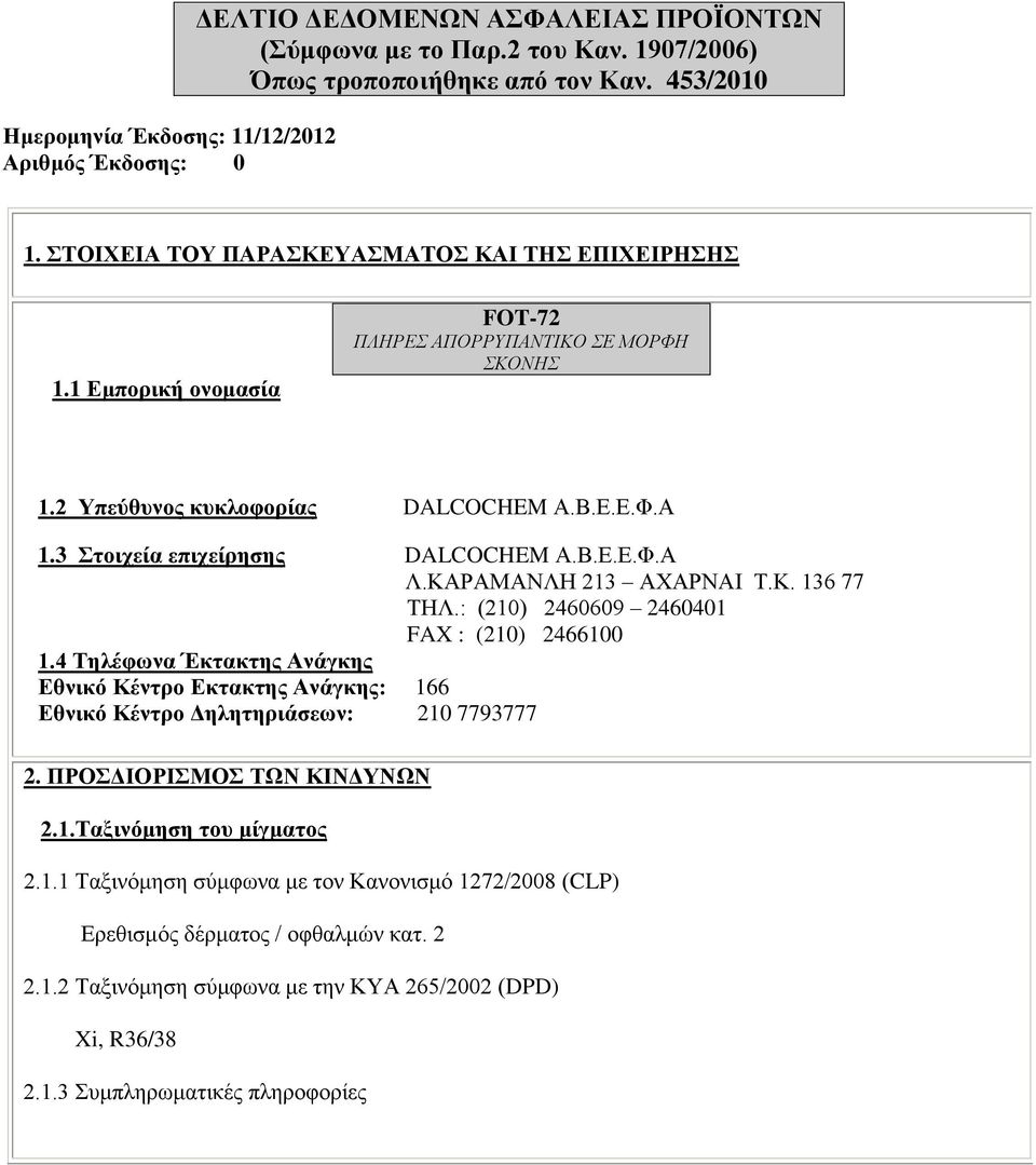 3 κδξ έαν πδξ έλβ βμ DALCOCHEM έ έ έ έφέ ΛέΚ Ρ Μ ΝΛ Νβ1γΝ Χ ΡΝ ΙΝΝΣέΚέΝ1γθΝιιΝ Σ ΛέμΝΝ(β1ί)ΝΝΝβζθίθίλΝ 2460401 FAX : (210) 2466100 1έ4ΝΣβζΫφπθαΝΈε αε βμν θϊγεβμ γθδεσνκϋθ λκν ε αε βμν θϊγεβμμννννν166