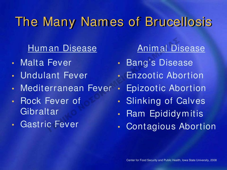 Disease Enzootic Abortion Epizootic Abortion Slinking of Calves Ram Epididymitis