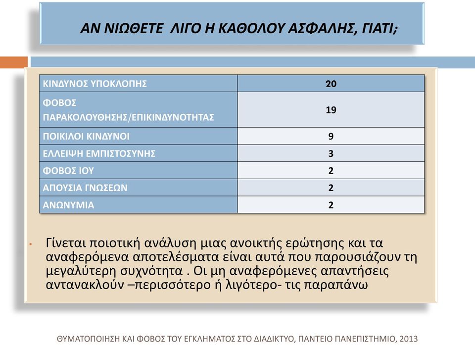 ΓΝΩΣΕΩΝ 2 ΑΝΩΝΥΜΙΑ 2 Γίνεται ποιοτική ανάλυση μιας ανοικτής ερώτησης και τα αναφερόμενα