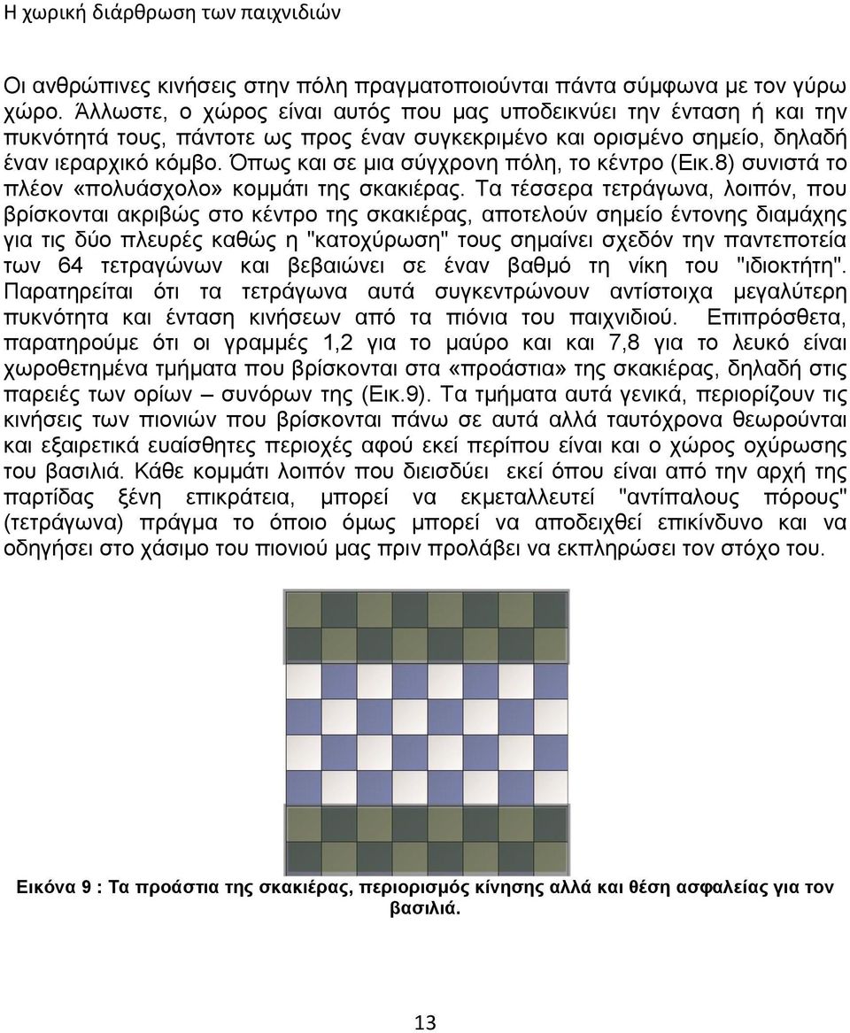 Όπως και σε μια σύγχρονη πόλη, το κέντρο (Εικ.8) συνιστά το πλέον «πολυάσχολο» κομμάτι της σκακιέρας.