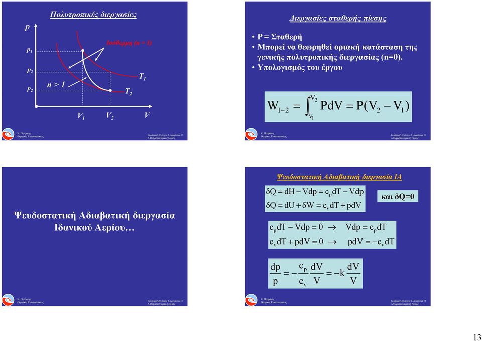 Υπολογισμός του έργου W Pd P() Κεφάλαιο3, Ενότητα, Διαφάνεια 49 Κεφάλαιο3, Ενότητα, Διαφάνεια 50 Ψευδοστατική Αδιαβατική