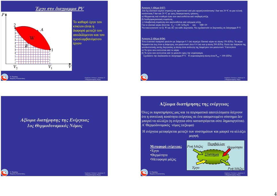 γ) Αδιαβατική συμπίεση που ακολουθείται από ισόχωρη ψύξη. Για το ιδανικό αέριο δίνονται C =.00 kj/kg K και ΜΒ=9 Να υπολογιστούν τα Q, QWκαι ΔU για κάθε διεργασία.