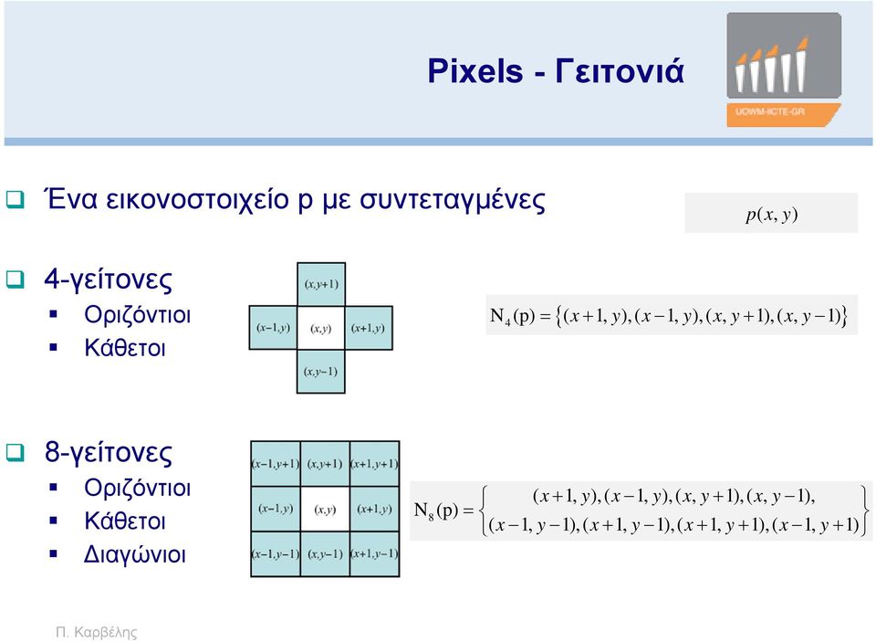 y1),( x, y1) 8-γείτονες Οριζόντιοι Κάθετοι Διαγώνιοι ( x1, y),(