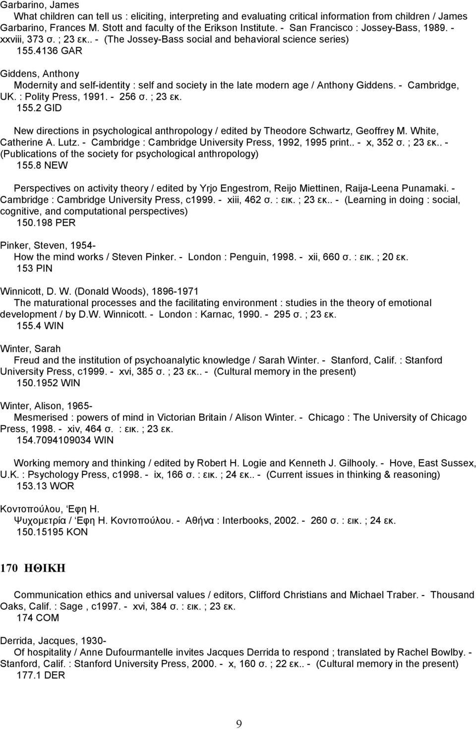 4136 GAR Giddens, Anthony Modernity and self-identity : self and society in the late modern age / Anthony Giddens. - Cambridge, UK. : Polity Press, 1991. - 256 σ. ; 23 εκ. 155.