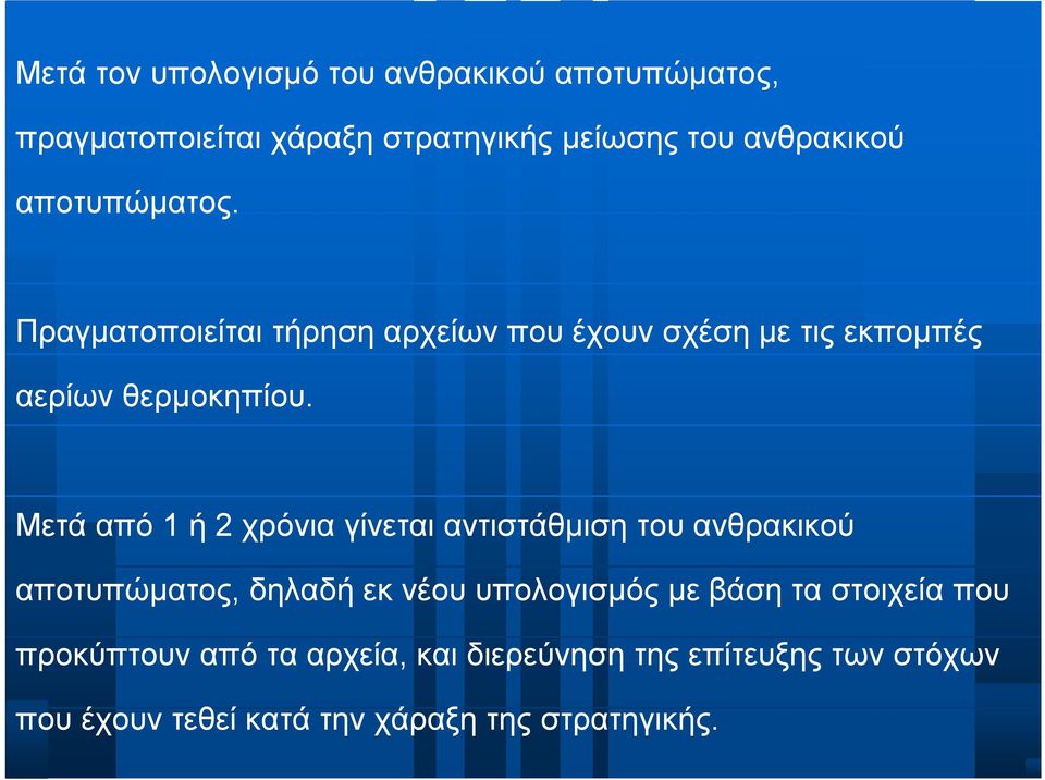 Μετά από 1 ή 2 χρόνια γίνεται αντιστάθμιση του ανθρακικού αποτυπώματος, δηλαδή εκ νέου υπολογισμός με βάση τα