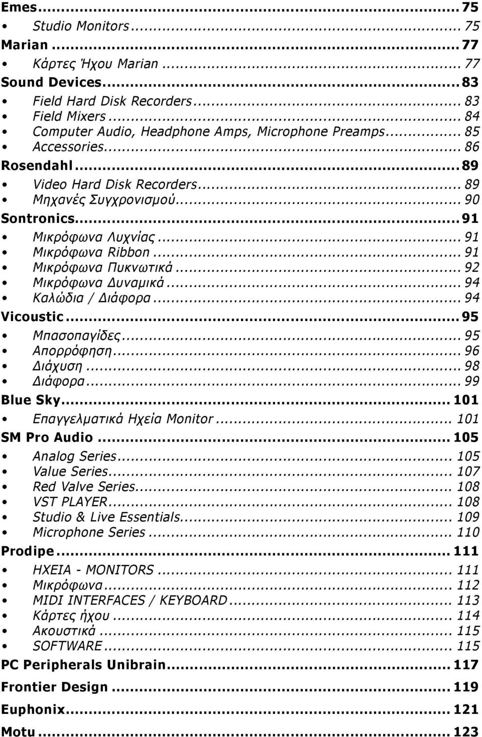 .. 94 Καλώδια / Διάφορα... 94 Vicoustic 95 Μπασοπαγίδες... 95 Απορρόφηση... 96 Διάχυση... 98 Διάφορα... 99 Blue Sky 101 Επαγγελματικά Ηχεία Monitor... 101 SM Pro Audio 105 Analog Series.