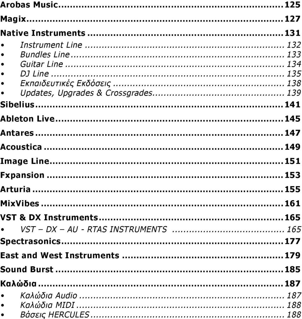 .. 139 Sibelius 141 Ableton Live 145 Antares 147 Acoustica 149 Image Line 151 Fxpansion 153 Arturia 155 MixVibes 161 VST & DX