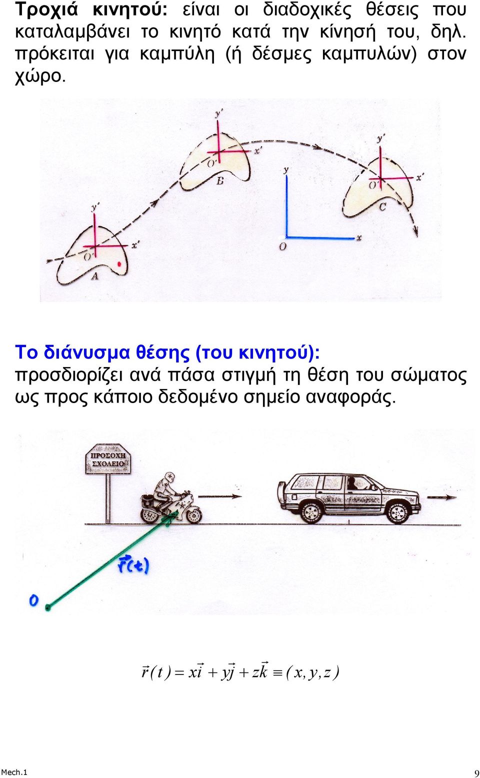 Το διάνυσµα θέσης (του κινητού): προσδιορίζει ανά πάσα στιγµή τη θέση του