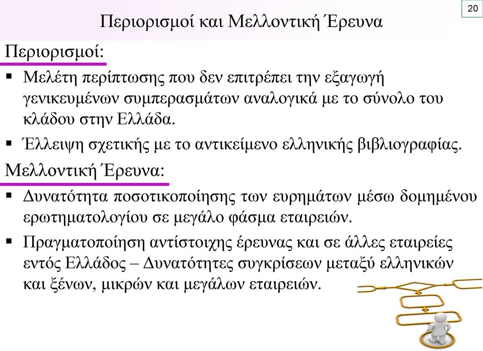 Μελλοντική Έρευνα: Δυνατότητα ποσοτικοποίησης των ευρημάτων μέσω δομημένου ερωτηματολογίου σε μεγάλο φάσμα εταιρειών.