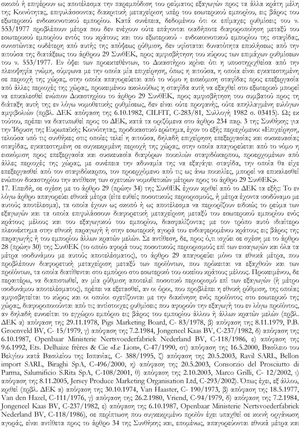 553/1977 προβλέπουν μέτρα που δεν ενέχουν ούτε επάγονται οιαδήποτε διαφοροποίηση μεταξύ του εσωτερικού εμπορίου εντός του κράτους και του εξωτερικού - ενδοκοινοτικού εμπορίου της σταφίδας,