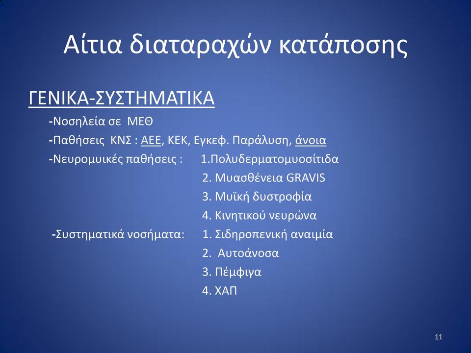 Πολυδερματομυοσίτιδα 2. Μυασθένεια GRAVIS 3. Μυϊκή δυστροφία 4.