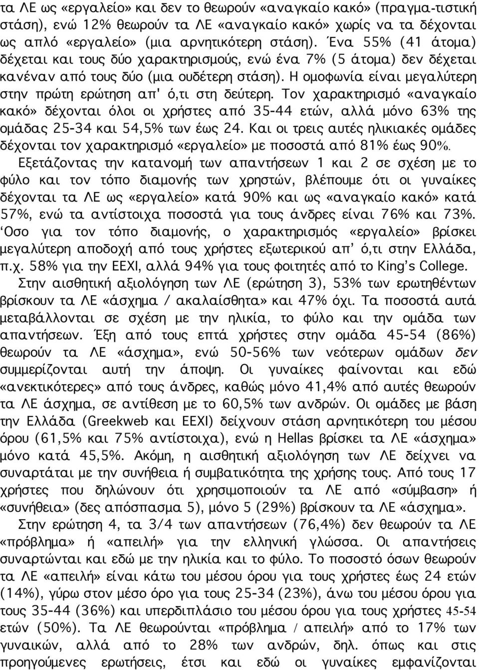 Τον χαρακτηρισμό «αναγκαίο κακό» δέχονται όλοι οι χρήστες από 35-44 ετών, αλλά μόνο 63% της ομάδας 25-34 και 54,5% των έως 24.