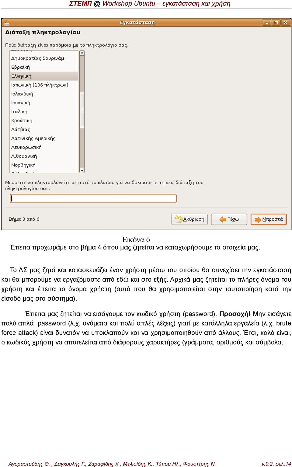 Αρχικά μας ζητείται το πλήρες όνομα του χρήστη και έπειτα το όνομα χρήστη (αυτό που θα χρησιμοποιείται στην ταυτοποίηση κατά την είσοδό μας στο σύστημα).